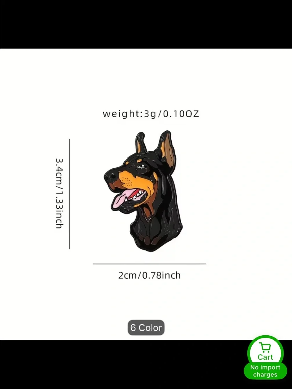 Doberman Enamel Pin - Black and Tan Dog Head Accessory